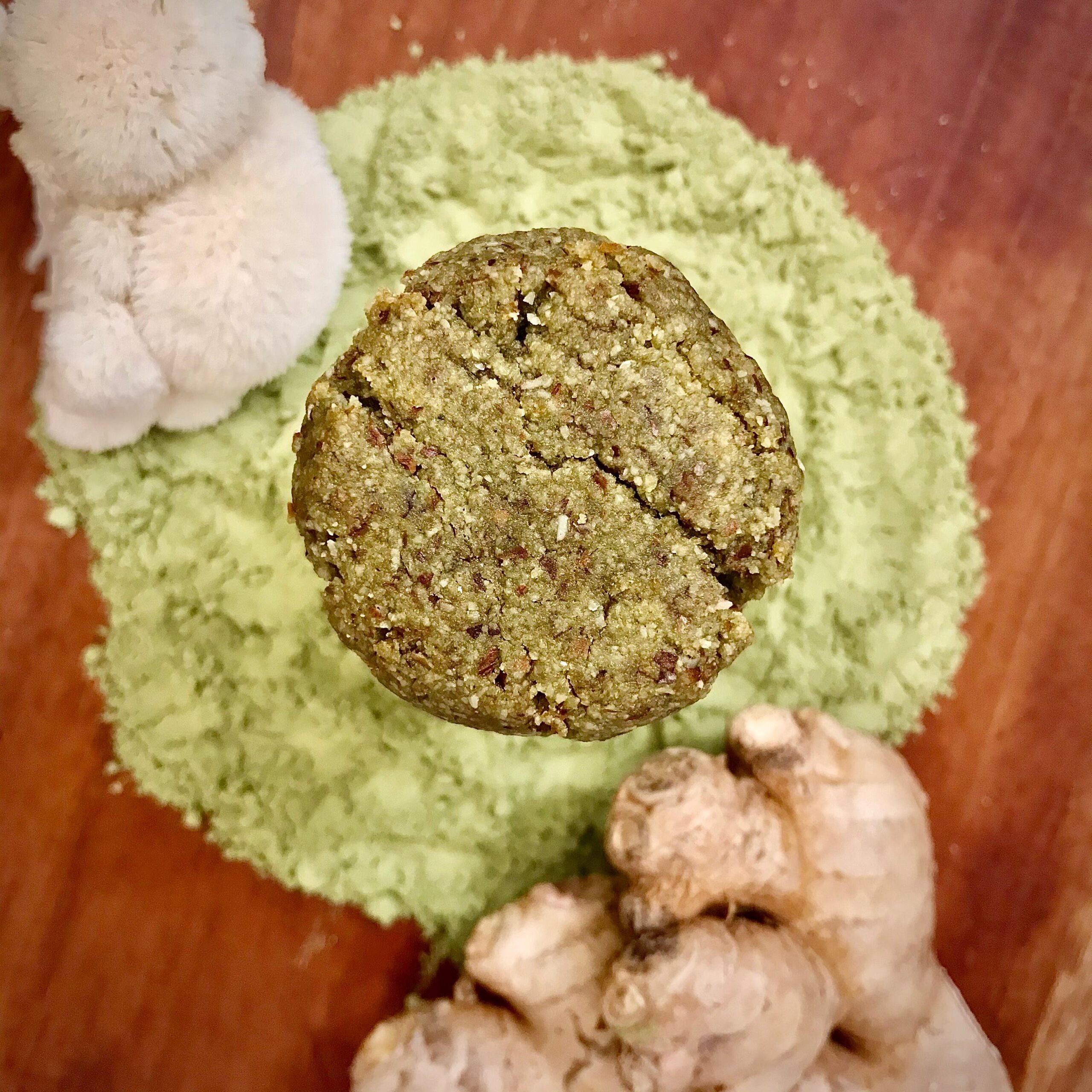 Matcha Mushroom Honey Almond Cookies