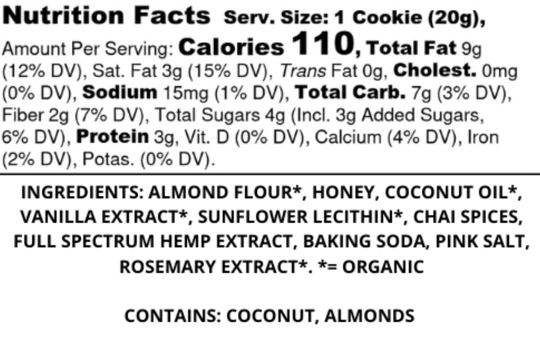 25mg Full Spectrum CBD Honey Vanilla Chai Almond Cookies - Image 2